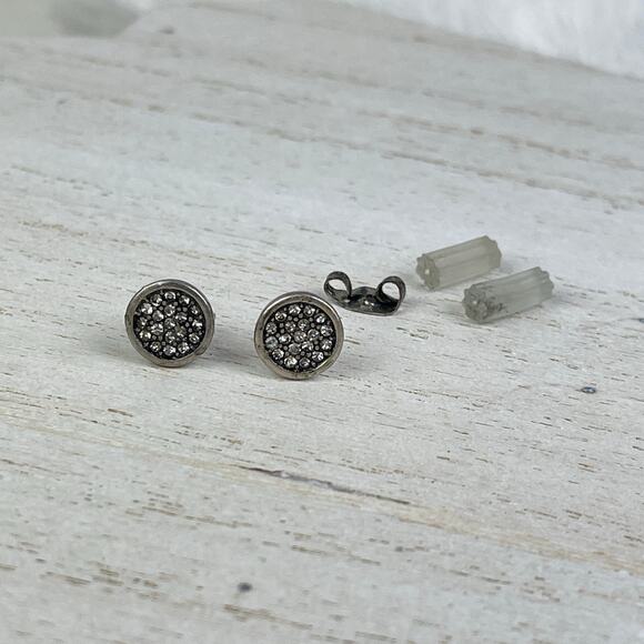 American Eagle Outfitters Round Silver Tone Stud Earrings Sparkly Rhinestones - Picture 7 of 16